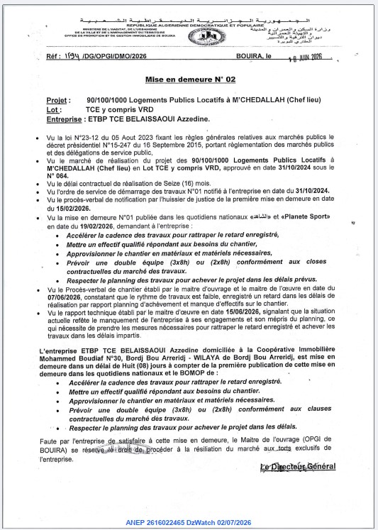 Mise en demeure N° 02