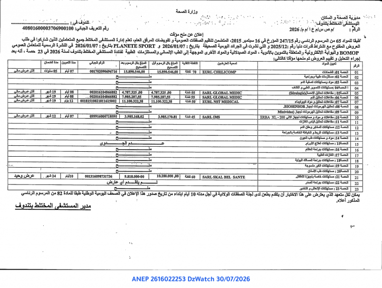 إعلان عن منح مؤقت