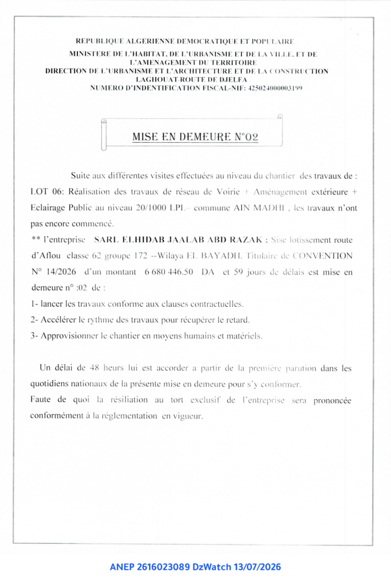 MISE EN DEMEURE N°02