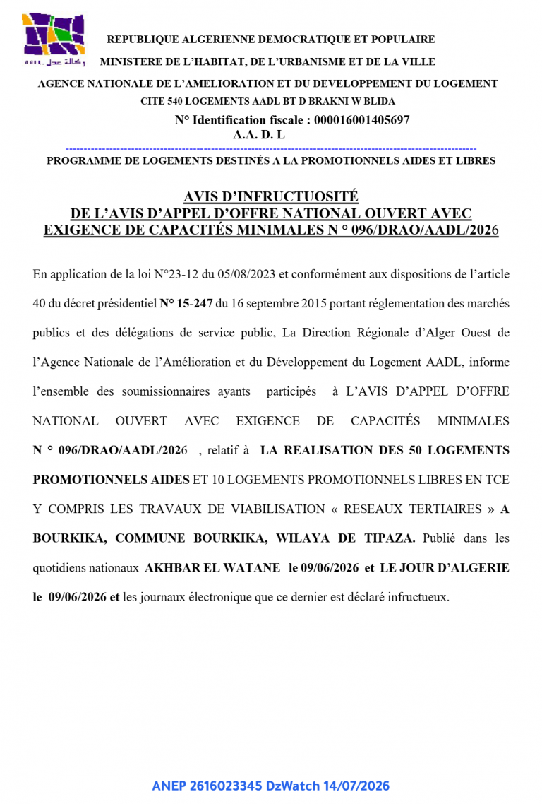 AVIS D’INFRUCTUOSITÉ