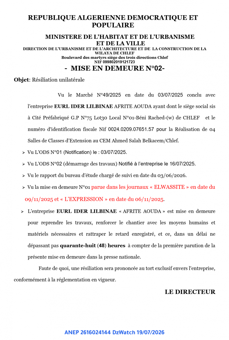 MISE EN DEMEURE N°02