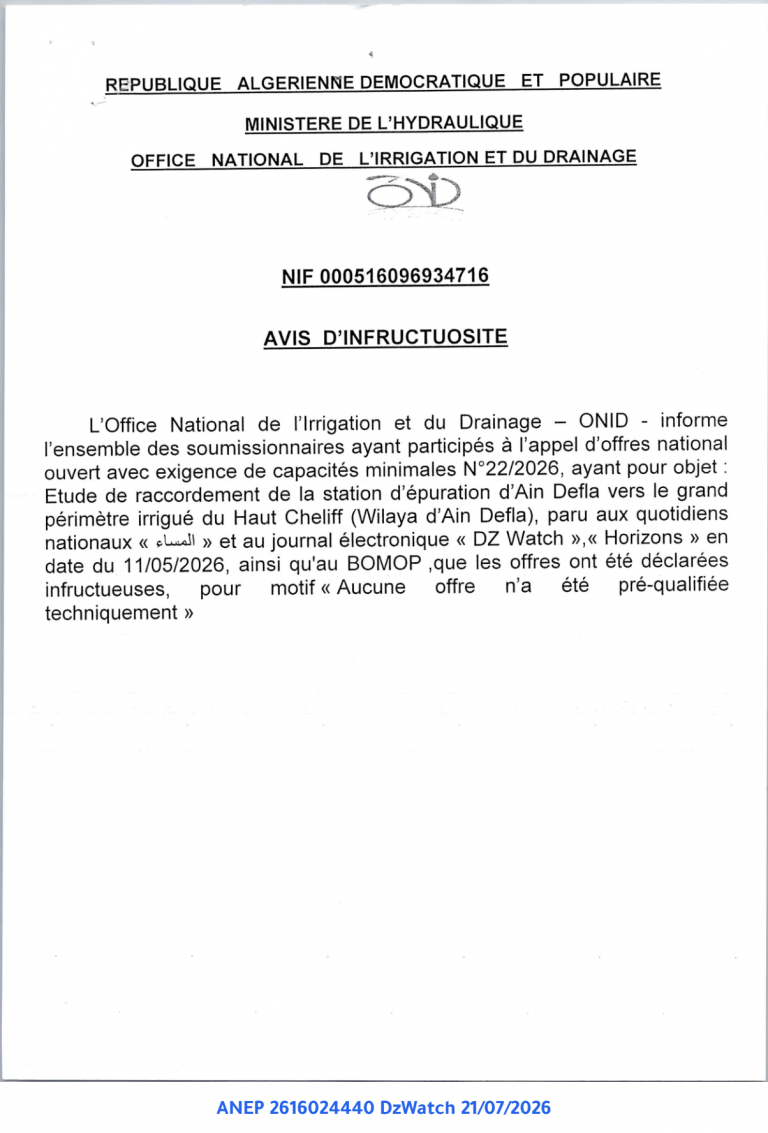 AVIS D’INFRUCTUOSITE