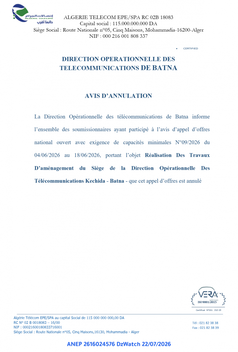 AVIS D’ANNULATION