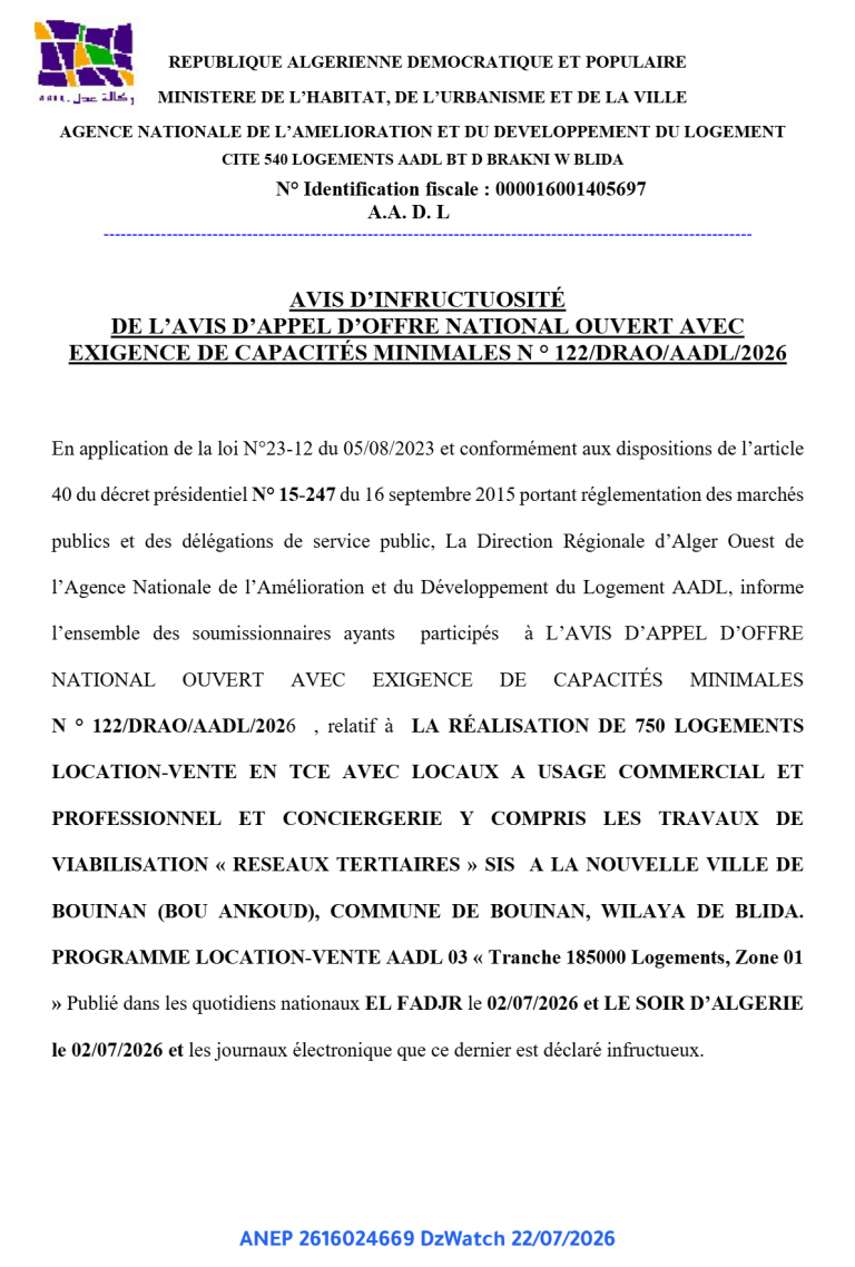 AVIS D’INFRUCTUOSITÉ