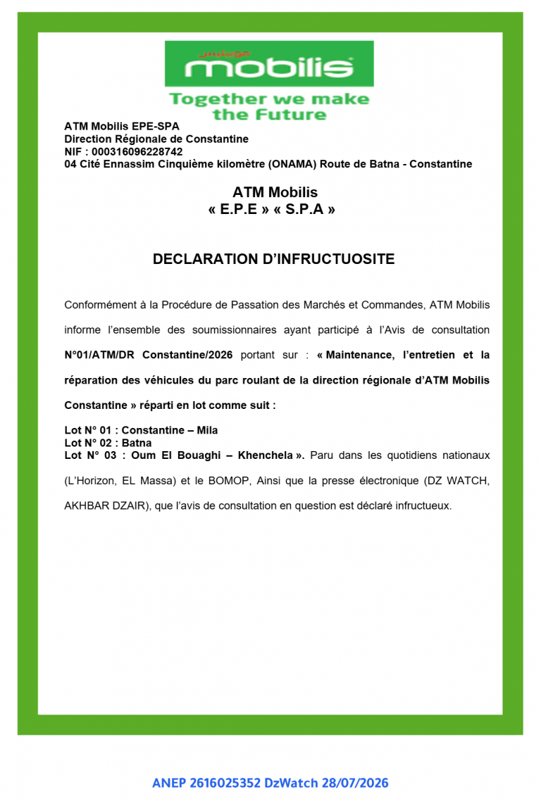 DECLARATION D’INFRUCTUOSITE
