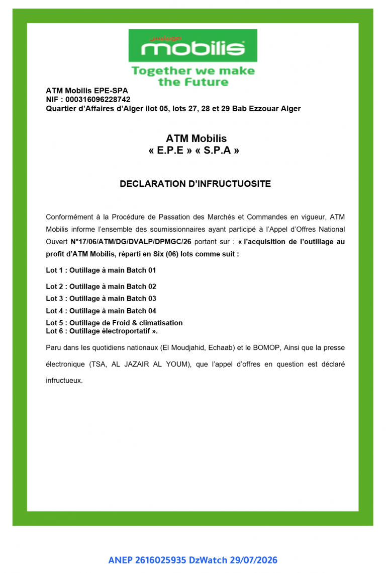 DECLARATION D’INFRUCTUOSITE