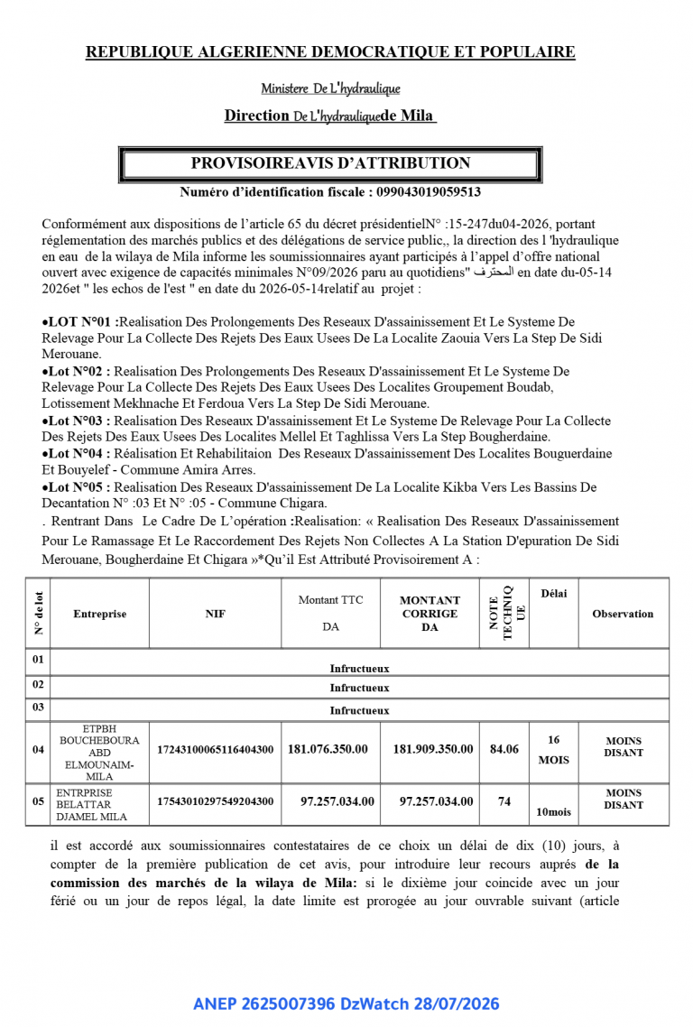 PROVISOIREAVIS D’ATTRIBUTION