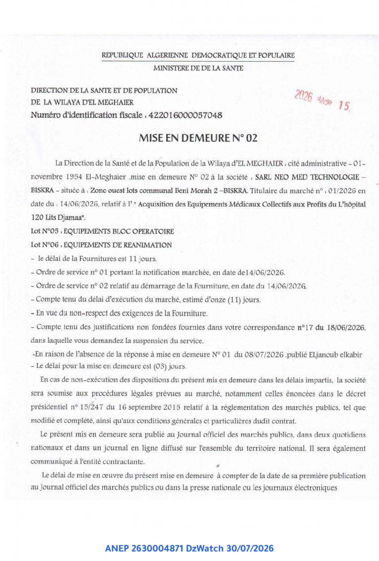 MISE EN DEMEURE N° 02