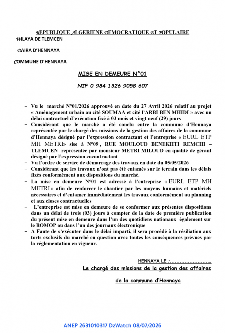 MISE EN DEMEURE N°01