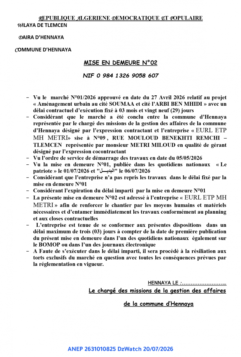 MISE EN DEMEURE N°02