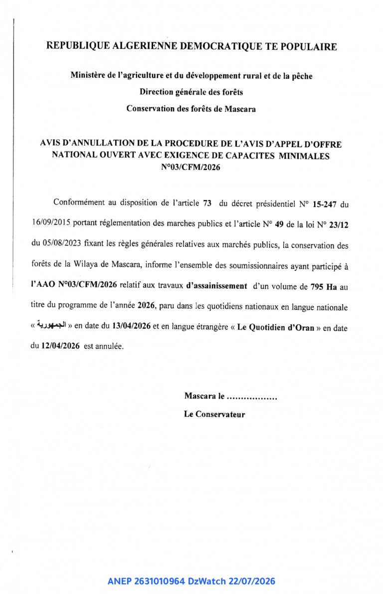 AVIS D’ANNULLATION