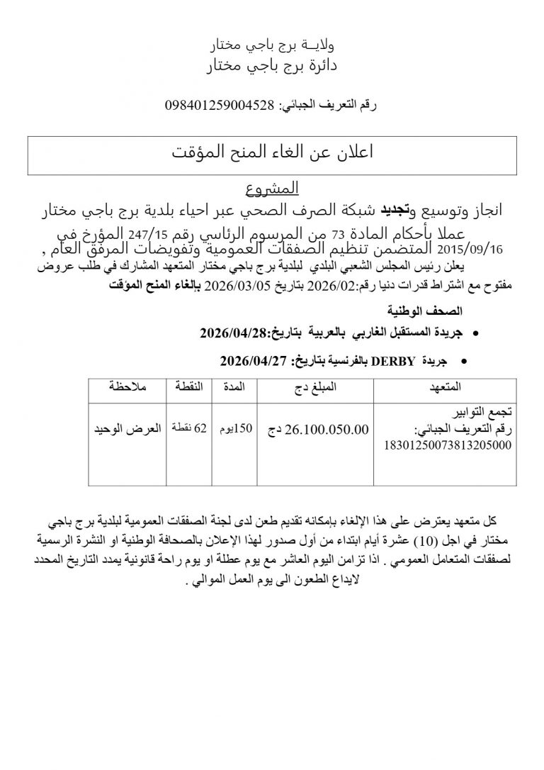اعلان عن الغاء المنح المؤقت