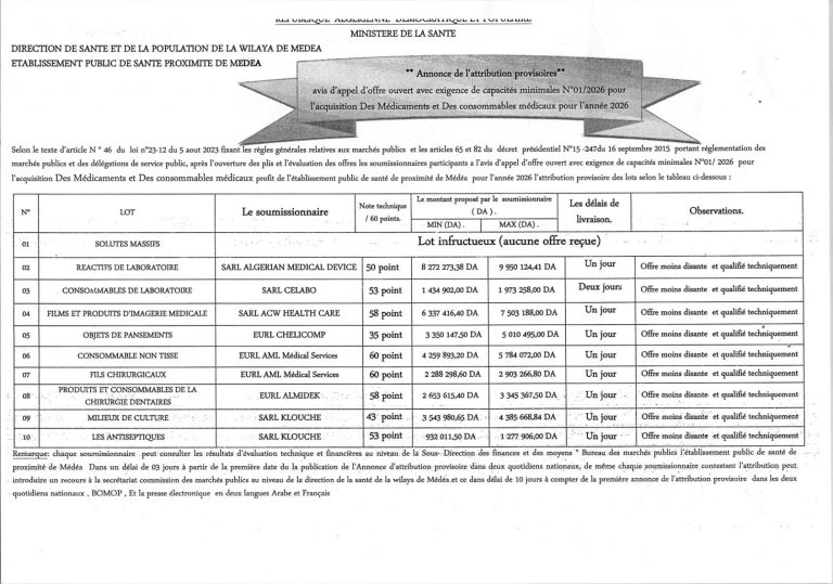 avis d’attribution provisoire
