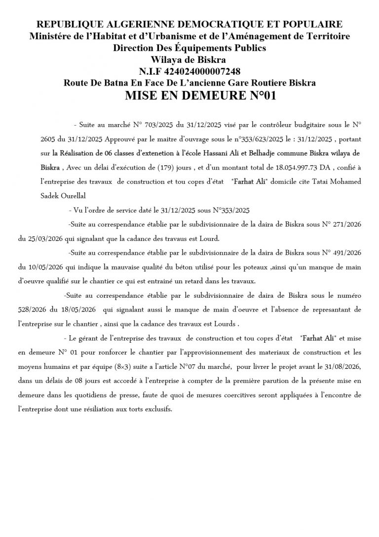 MISE EN DEMEURE N°01