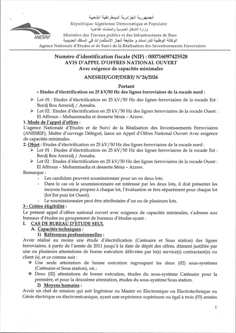 AVIS D’APPEL D’OFFRES NATIONAL OUVERT