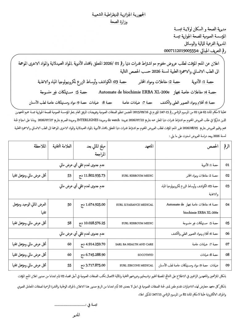 إعلان عن المنح المؤقت