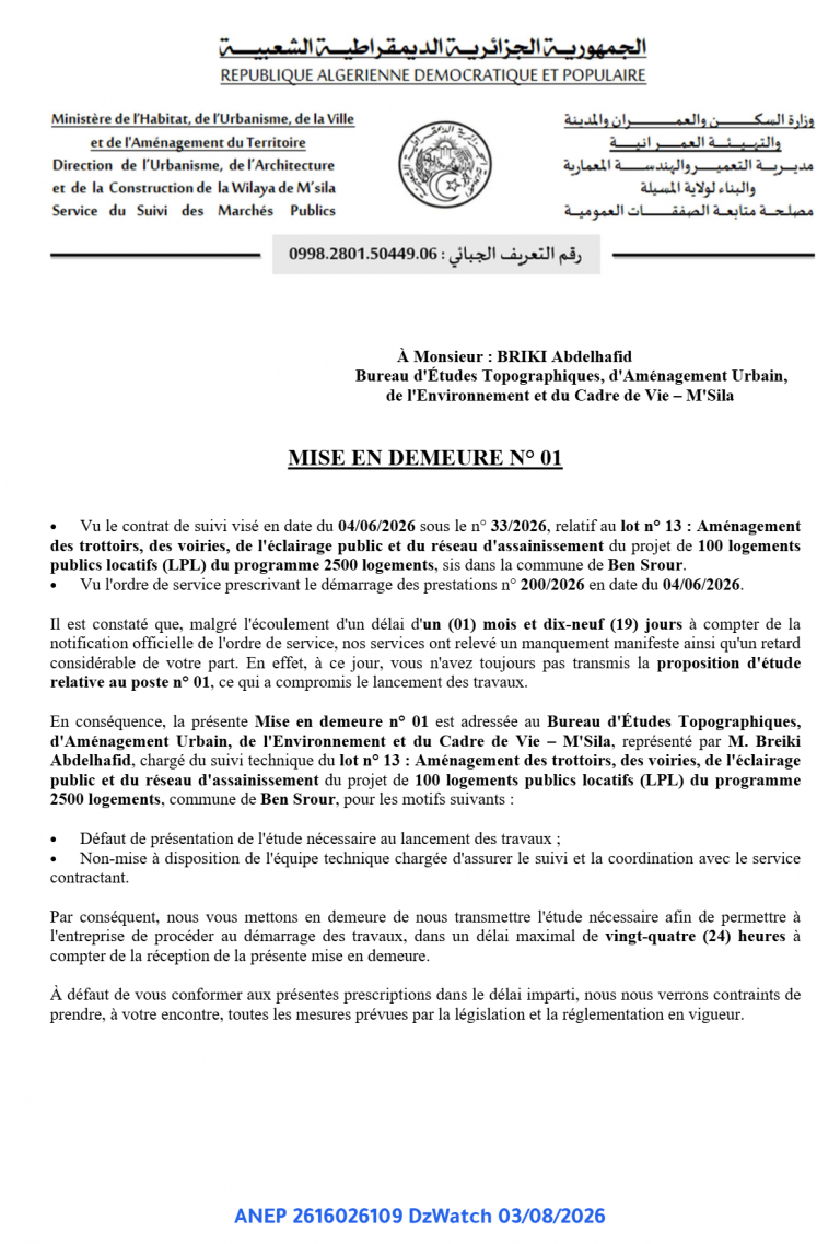 MISE EN DEMEURE N° 01
