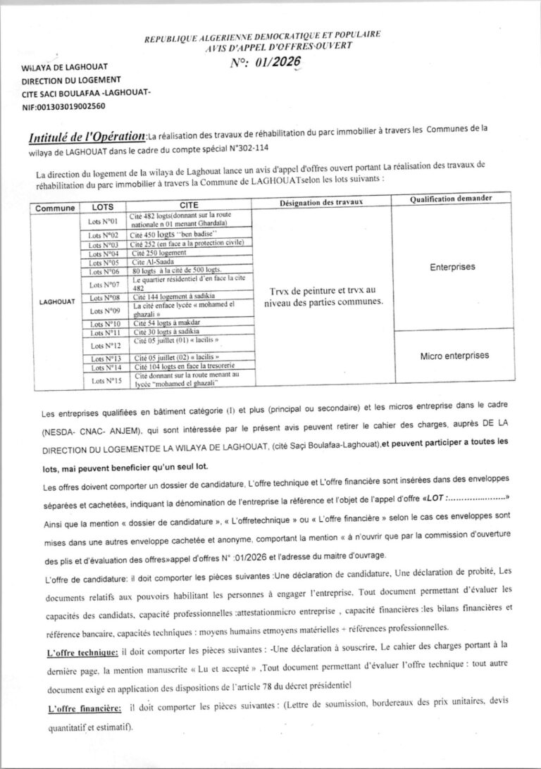 AVIS D’APPEL D’OFFRES OUVERT