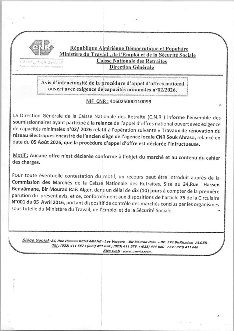 Avis d’infructuosité