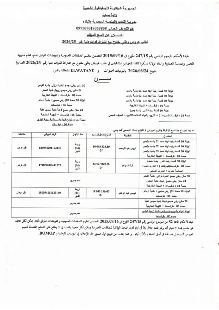 إعلان عن المنح المؤقت