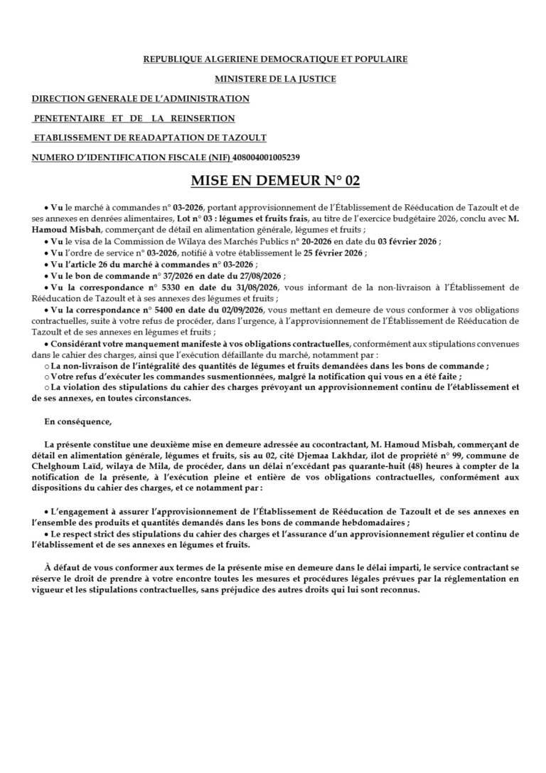 MISE EN DEMEUR N° 02