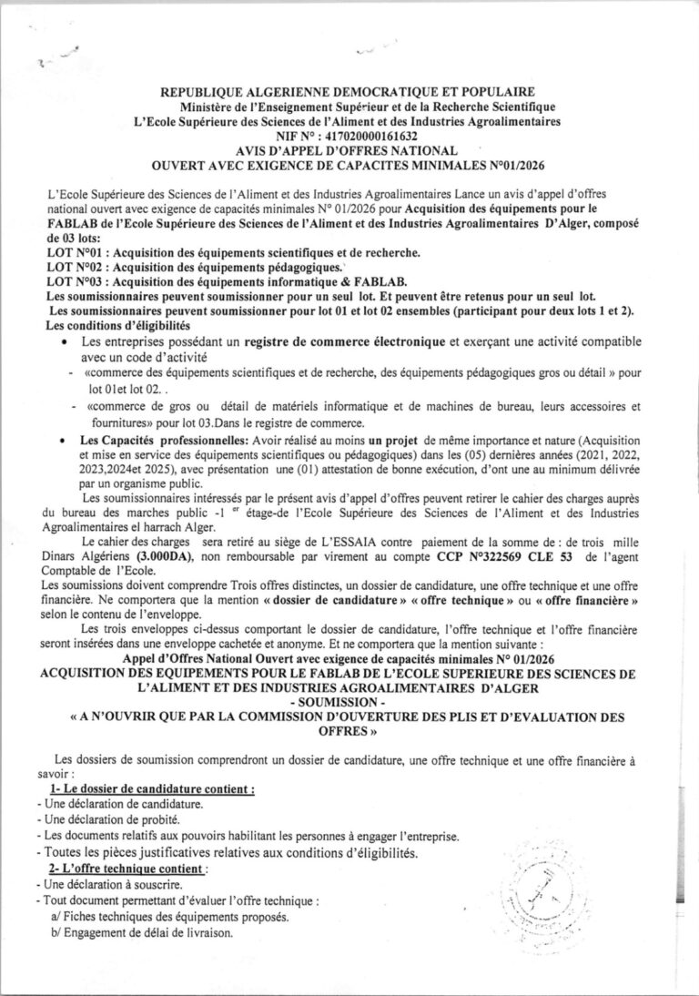 AVIS D’APPEL D’OFFRES NATIONAL