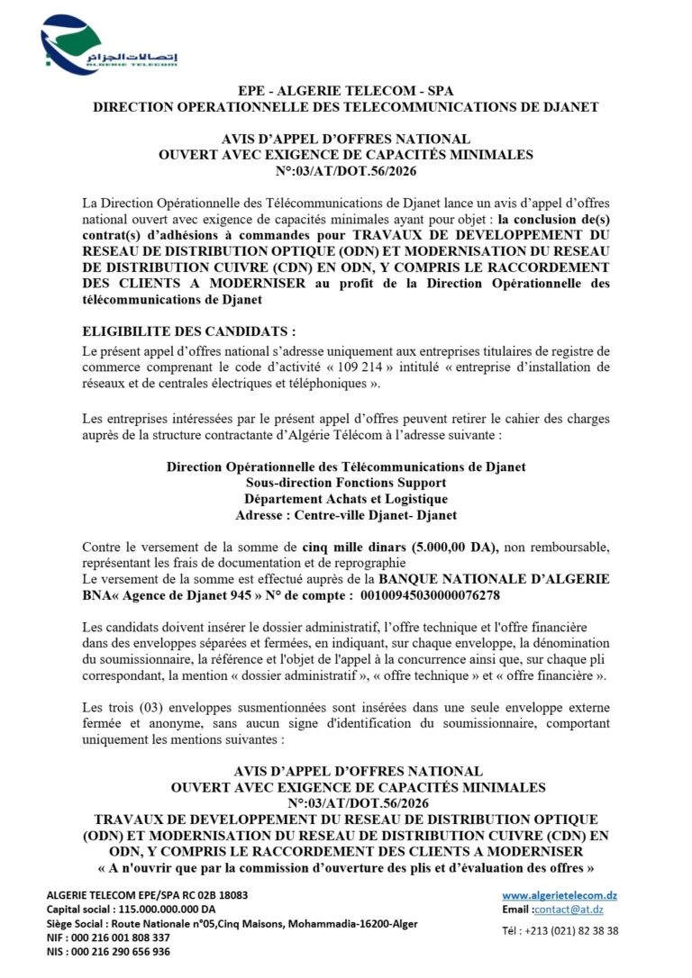 AVIS D’APPEL D’OFFRES NATIONAL