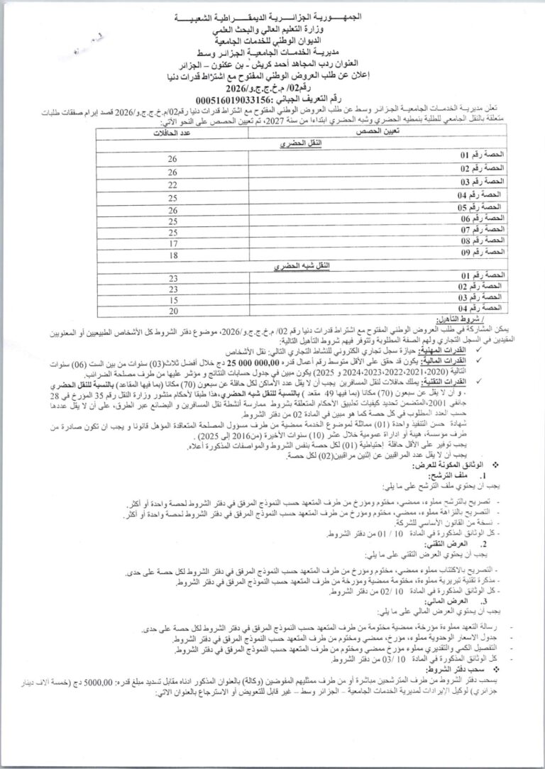 إعلان عن طلب العروض الوطني المفتوح