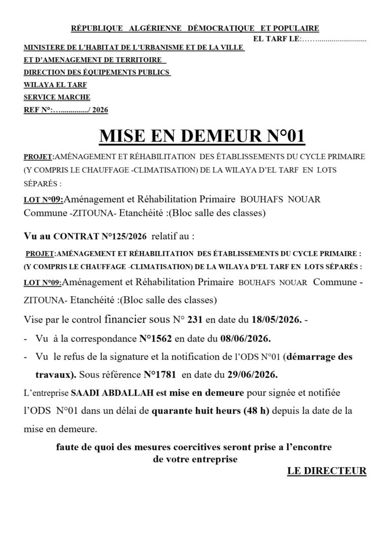 MISE EN DEMEUR N°01