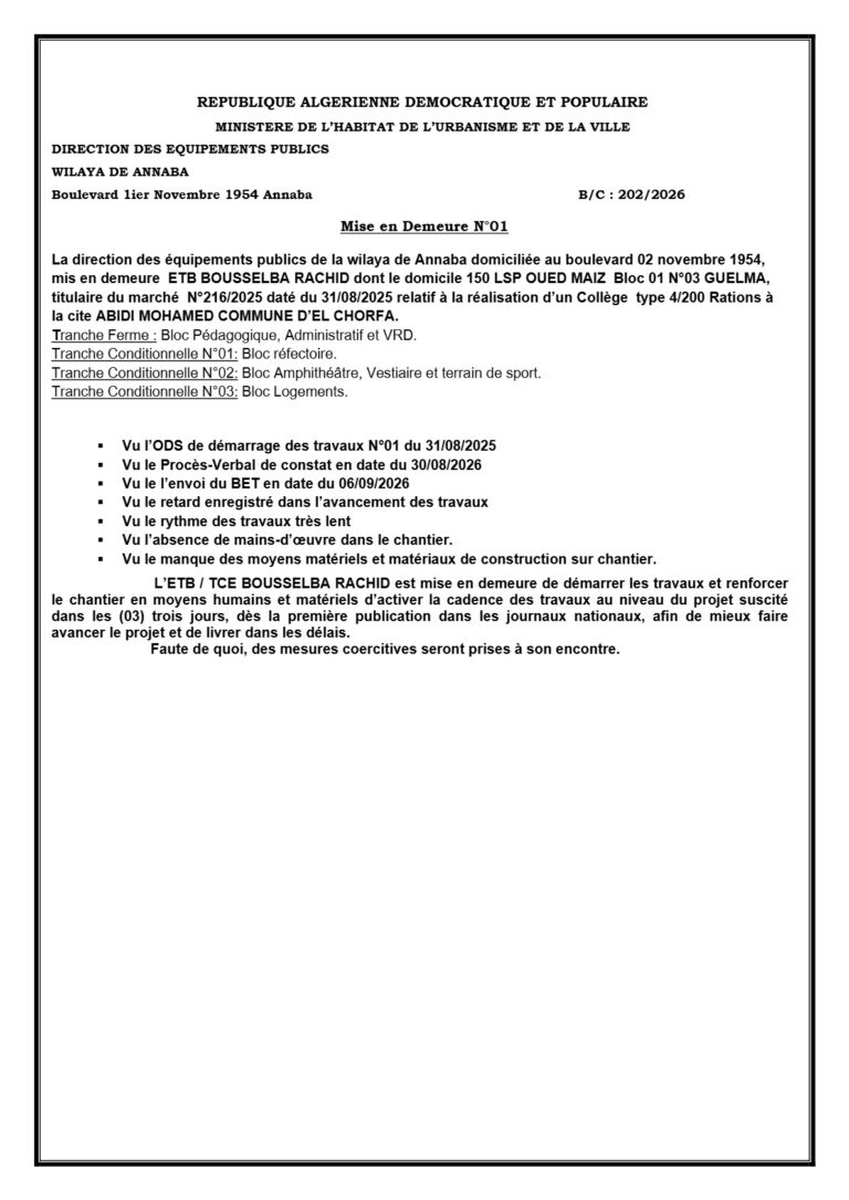 Mise en Demeure N°01