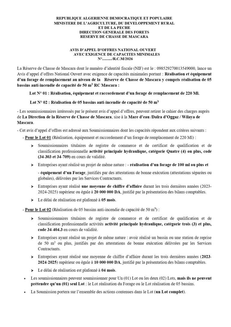 AVIS D’APPEL D’OFFRES NATIONAL OUVERT